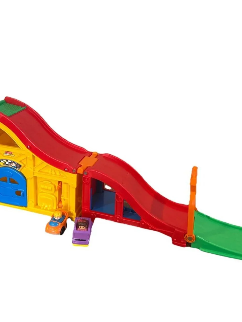 Fisher-Price Little People Fold Go Wheelies Rev N Sounds Race Track + 2 Cars
